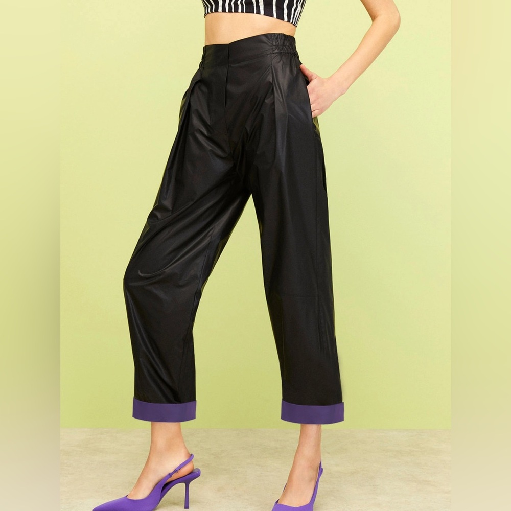 Nocturne Black and Purple windbreaker high waisted jogger Women's Pants - XS